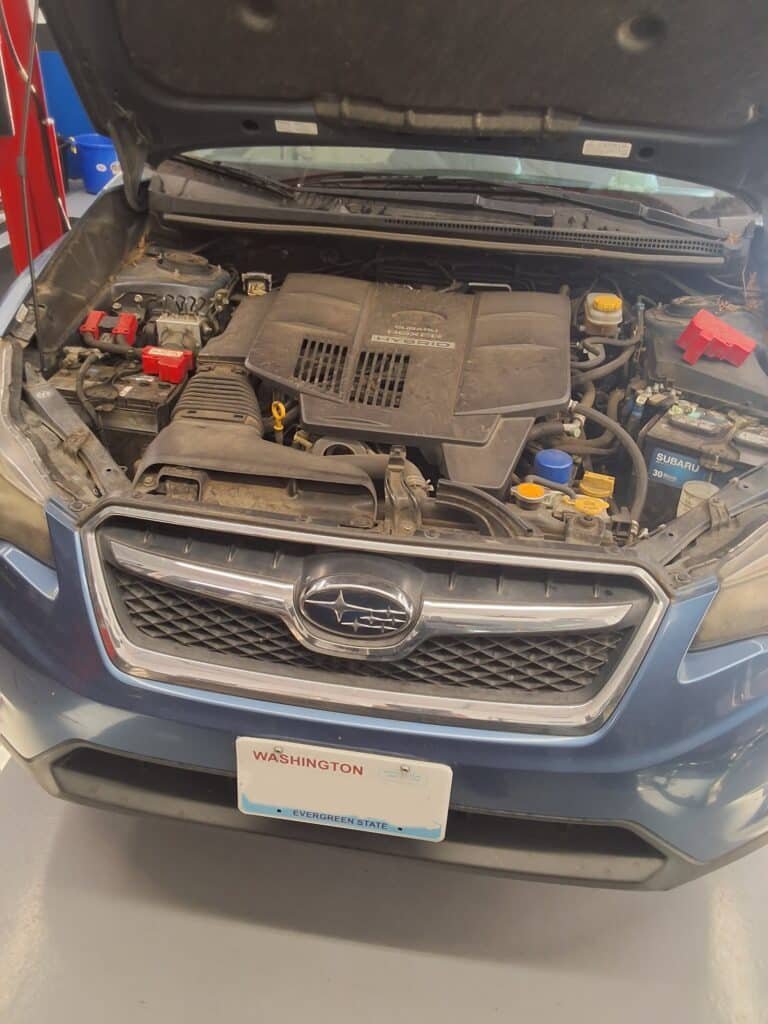 2014 Subaru XV Crosstrek Hybrid being serviced at Chuck’s Auto Repair – North Seattle.